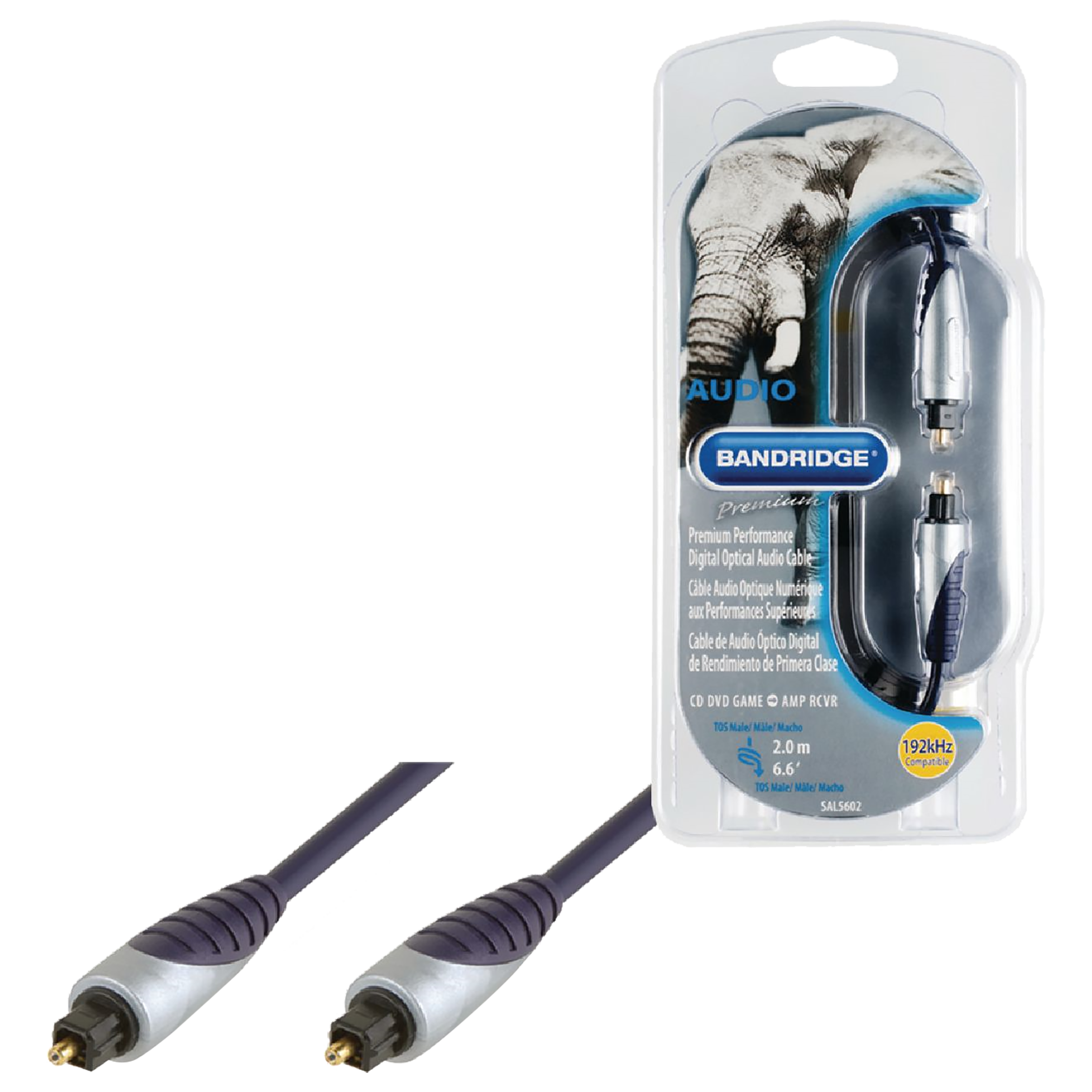 Bandridge 2 Meter TosLink to TosLink Audio Cable (Secure Cable Shielding, SAL5602, Blue), No color
Bandridge 2 Meter TosLink to TosLink Audio Cable (Secure Cable Shielding, SAL5602, Blue), No color