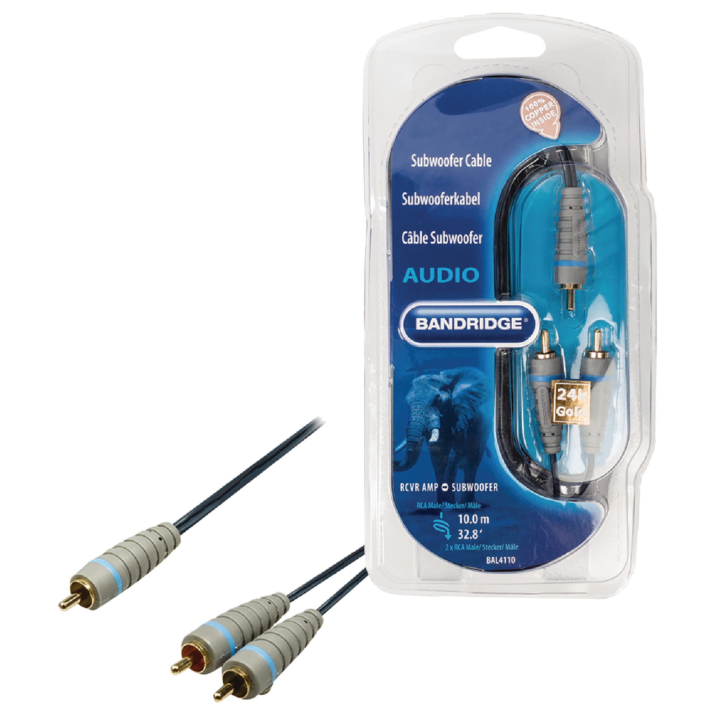 Bandridge BAL4110 10 Meter RCA to RCA Audio Cable (24K Gold Plated, Blue), No color
Bandridge BAL4110 10 Meter RCA to RCA Audio Cable (24K Gold Plated, Blue), No color