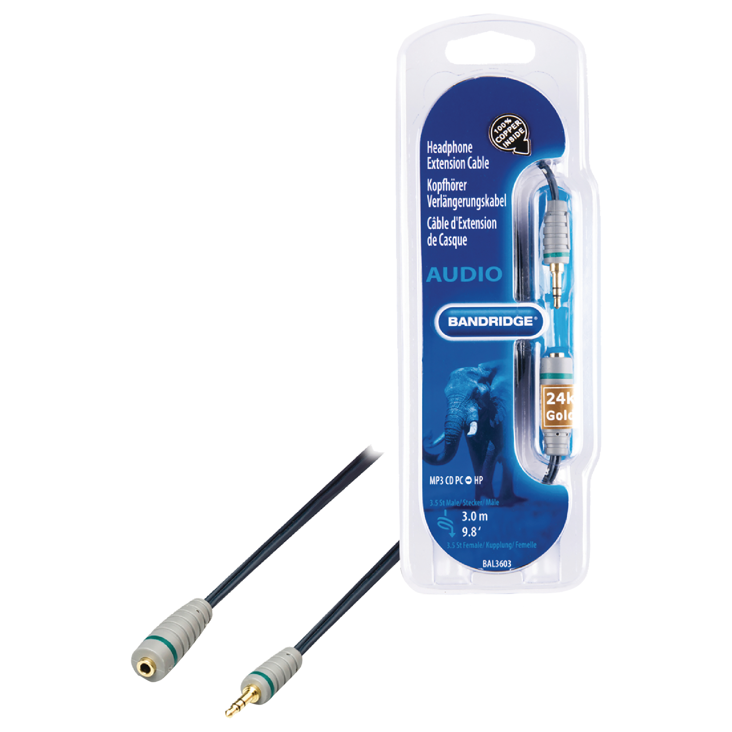 Bandridge BAL3603 PVC 3 Meter 3.5mm Stereo to 3.5mm Stereo Extension Audio Cable (24K Gold Plated, Blue), No color
Bandridge BAL3603 PVC 3 Meter 3.5mm Stereo to 3.5mm Stereo Extension Audio Cable (24K Gold Plated, Blue), No color