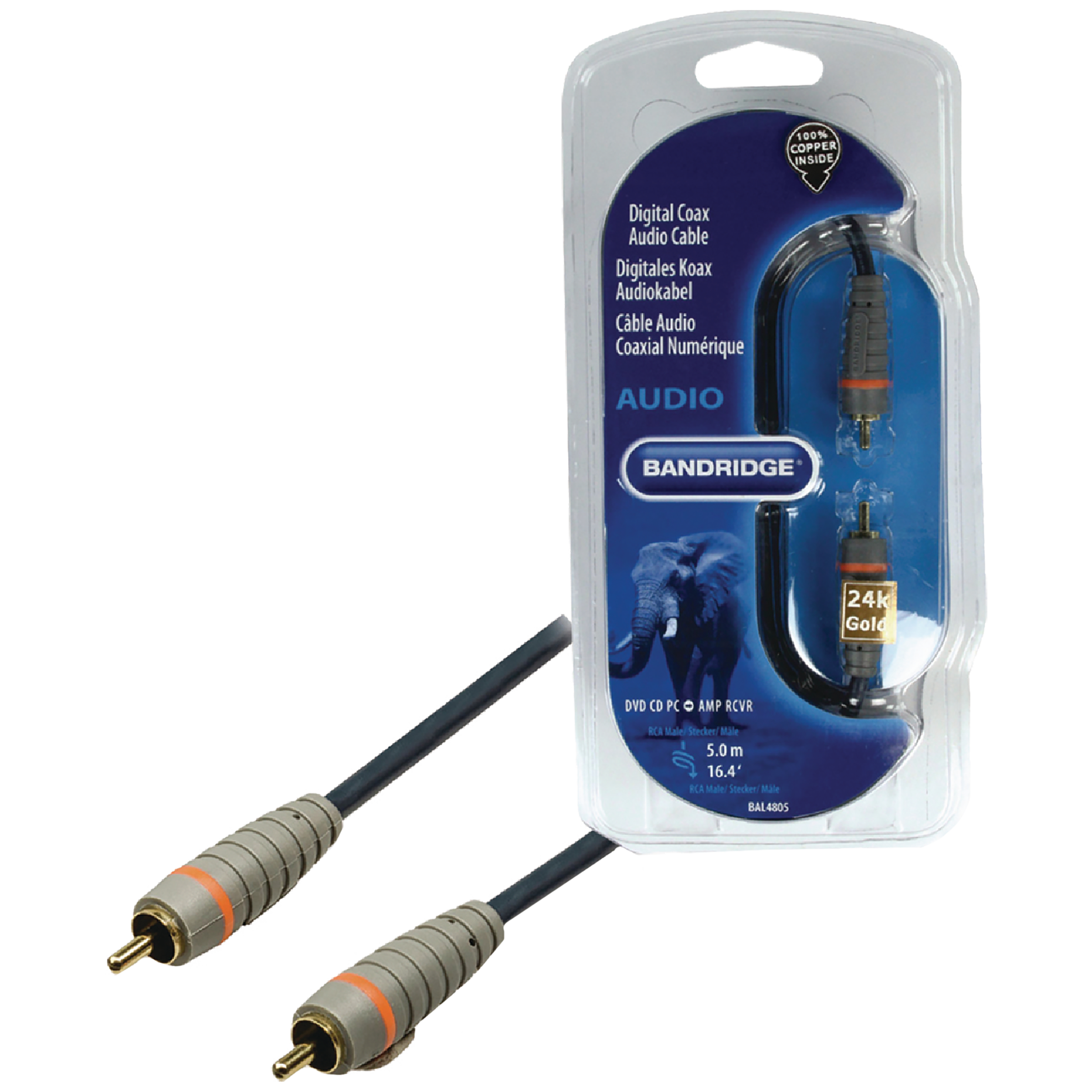 Bandridge BAL4805 PVC 5 Meter RCA to RCA Audio Cable (24K Gold Plated, Blue), No color
Bandridge BAL4805 PVC 5 Meter RCA to RCA Audio Cable (24K Gold Plated, Blue), No color