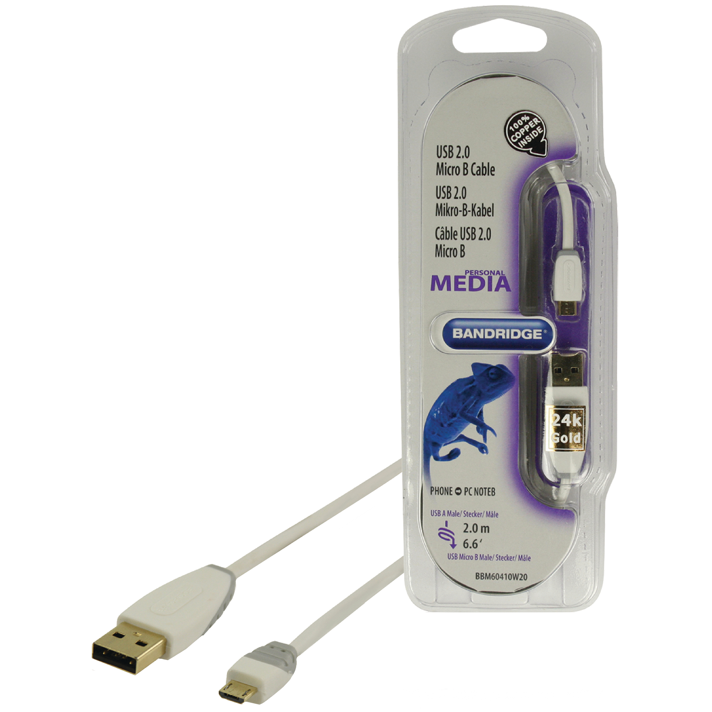 Bandridge BBM60410W20 PVC 2 Meter USB 2.0 (Type-A) to Micro USB 2.0 (Type-B) Power/Charging USB Cable (24K Gold Plated, White), No color
Bandridge BBM60410W20 PVC 2 Meter USB 2.0 (Type-A) to Micro USB 2.0 (Type-B) Power/Charging USB Cable (24K Gold Plated, White), No color