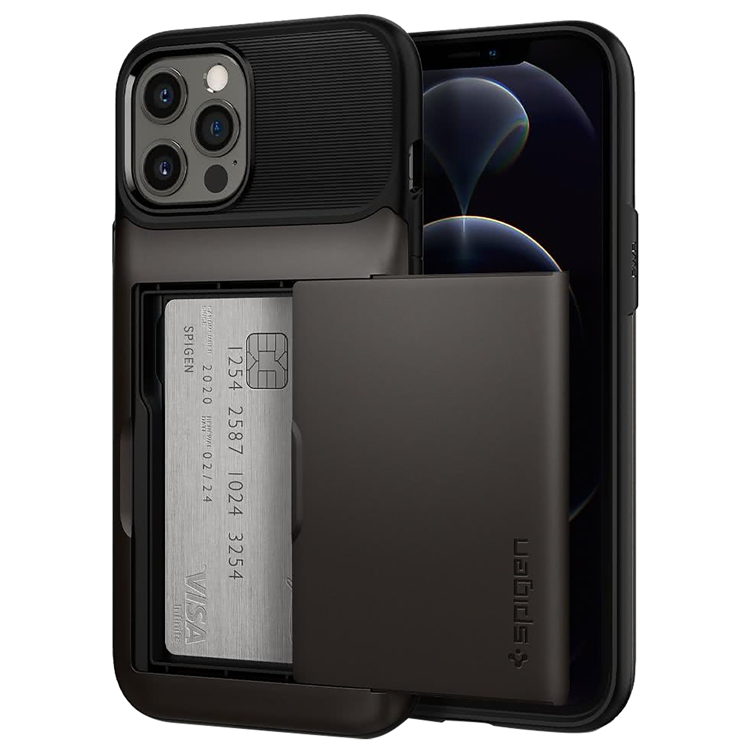 Spigen Slim Armor Wallet PC & TPU Back Case For Apple iPhone 12 Pro Max (Air Cushion Technology, ACS01484, Gunmetal), No color
Spigen Slim Armor Wallet PC & TPU Back Case For Apple iPhone 12 Pro Max (Air Cushion Technology, ACS01484, Gunmetal), No color