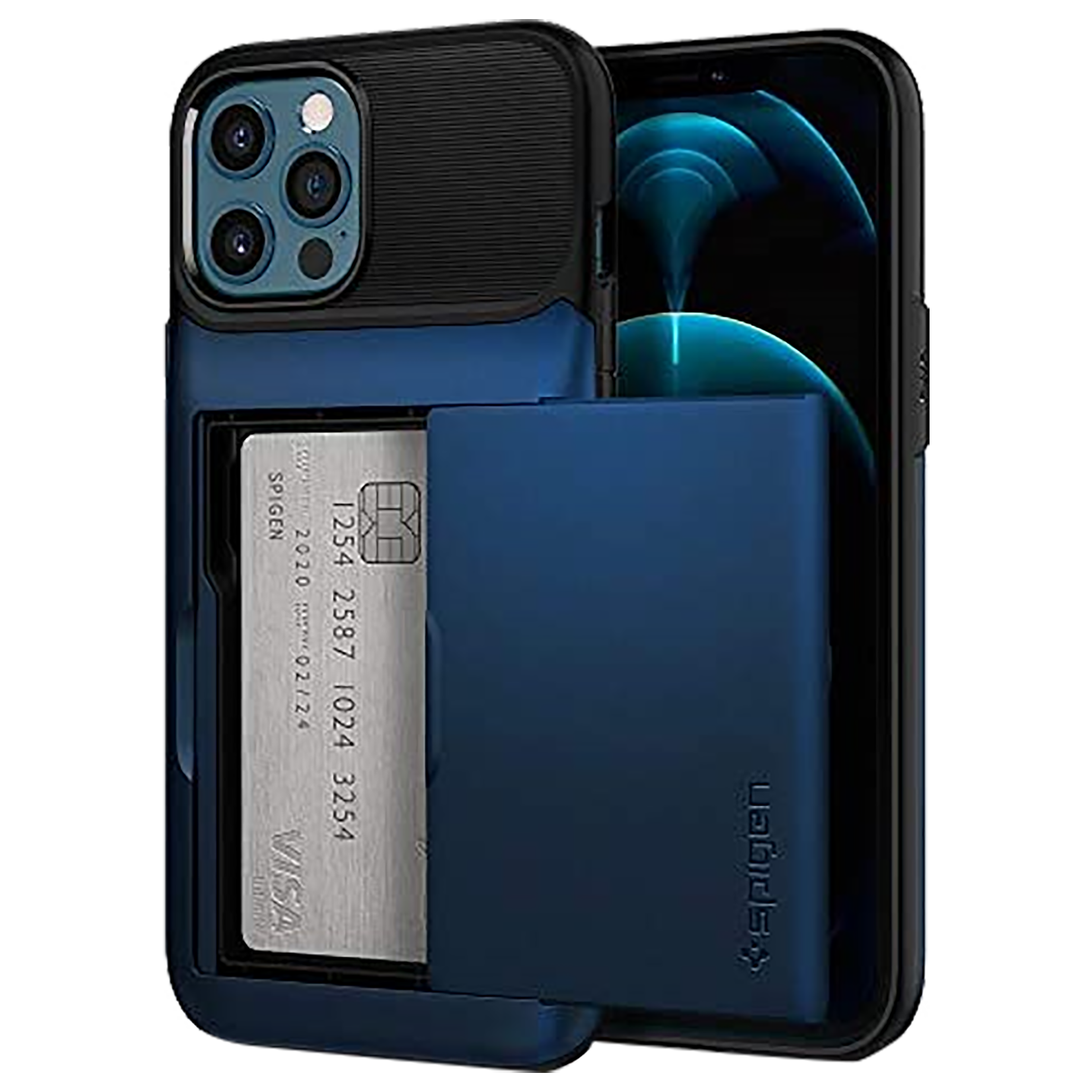 Spigen Slim Armor Wallet PC & TPU Back Case For Apple iPhone 12 Pro Max (Air Cushion Technology, ACS01485, Navy), No color
Spigen Slim Armor Wallet PC & TPU Back Case For Apple iPhone 12 Pro Max (Air Cushion Technology, ACS01485, Navy), No color