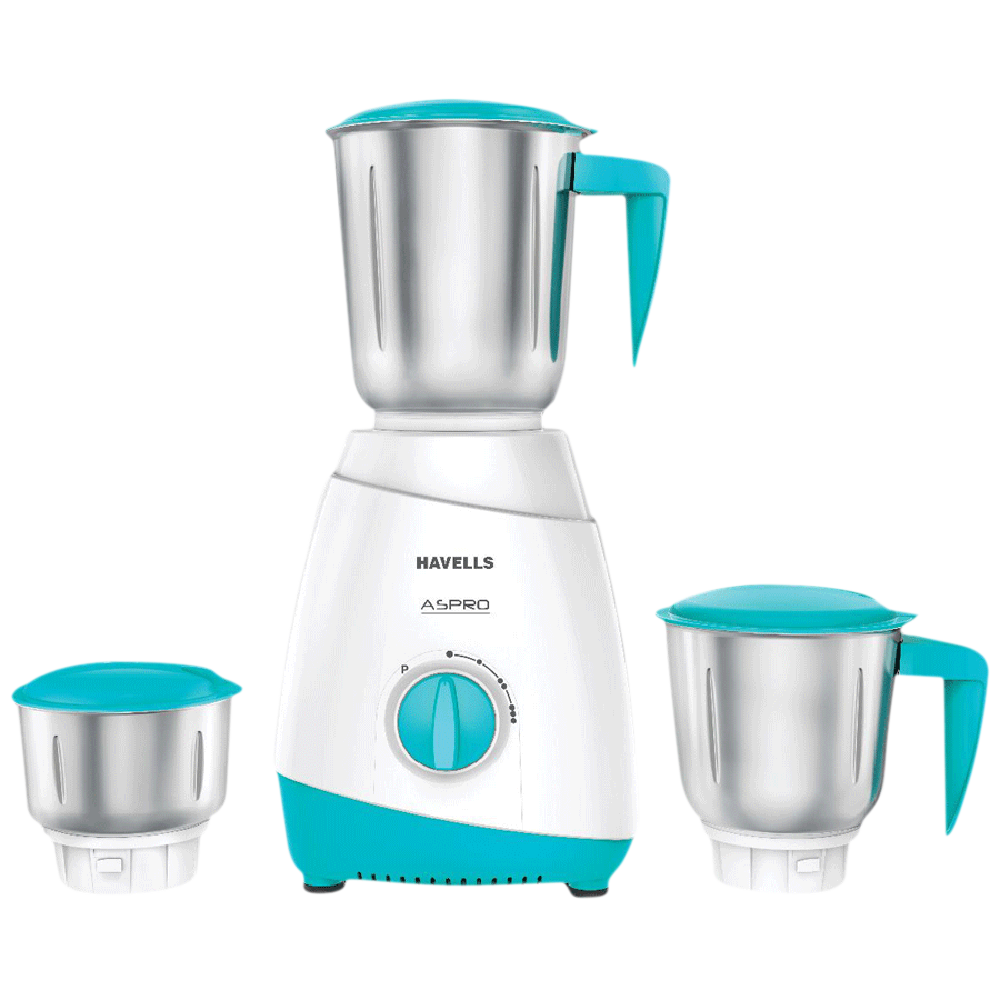 HAVELLS Aspro 500 Watt 3 Jars Mixer Grinder (21000 RPM, Motor Cooling Technology, White/Light Blue)
HAVELLS Aspro 500 Watt 3 Jars Mixer Grinder (21000 RPM, Motor Cooling Technology, White/Light Blue)