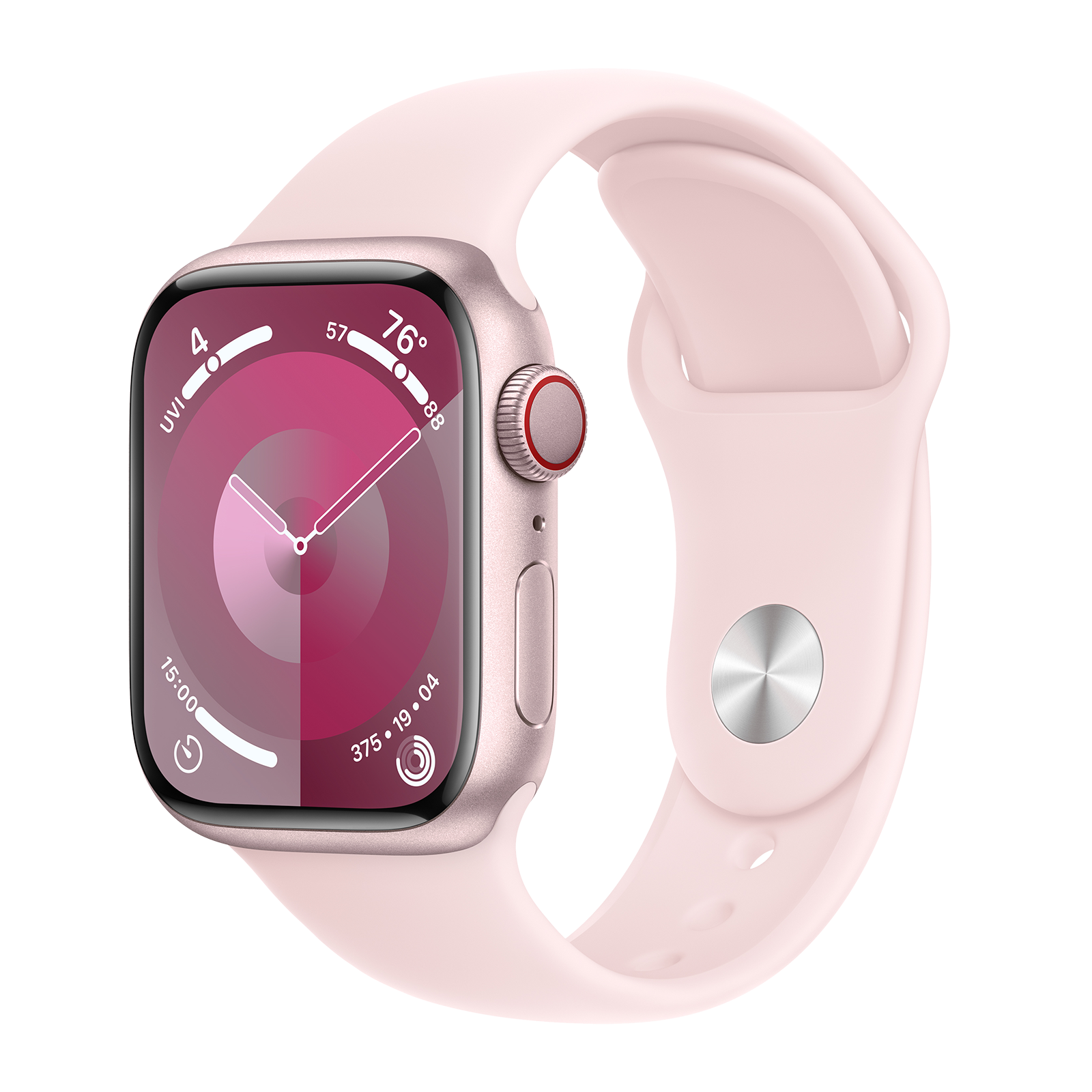 Apple Watch Series 9 GPS+Cellular with Light Pink Sport Band - S/M (41mm Display, Pink Aluminium Case)
Apple Watch Series 9 GPS+Cellular with Light Pink Sport Band - S/M (41mm Display, Pink Aluminium Case)