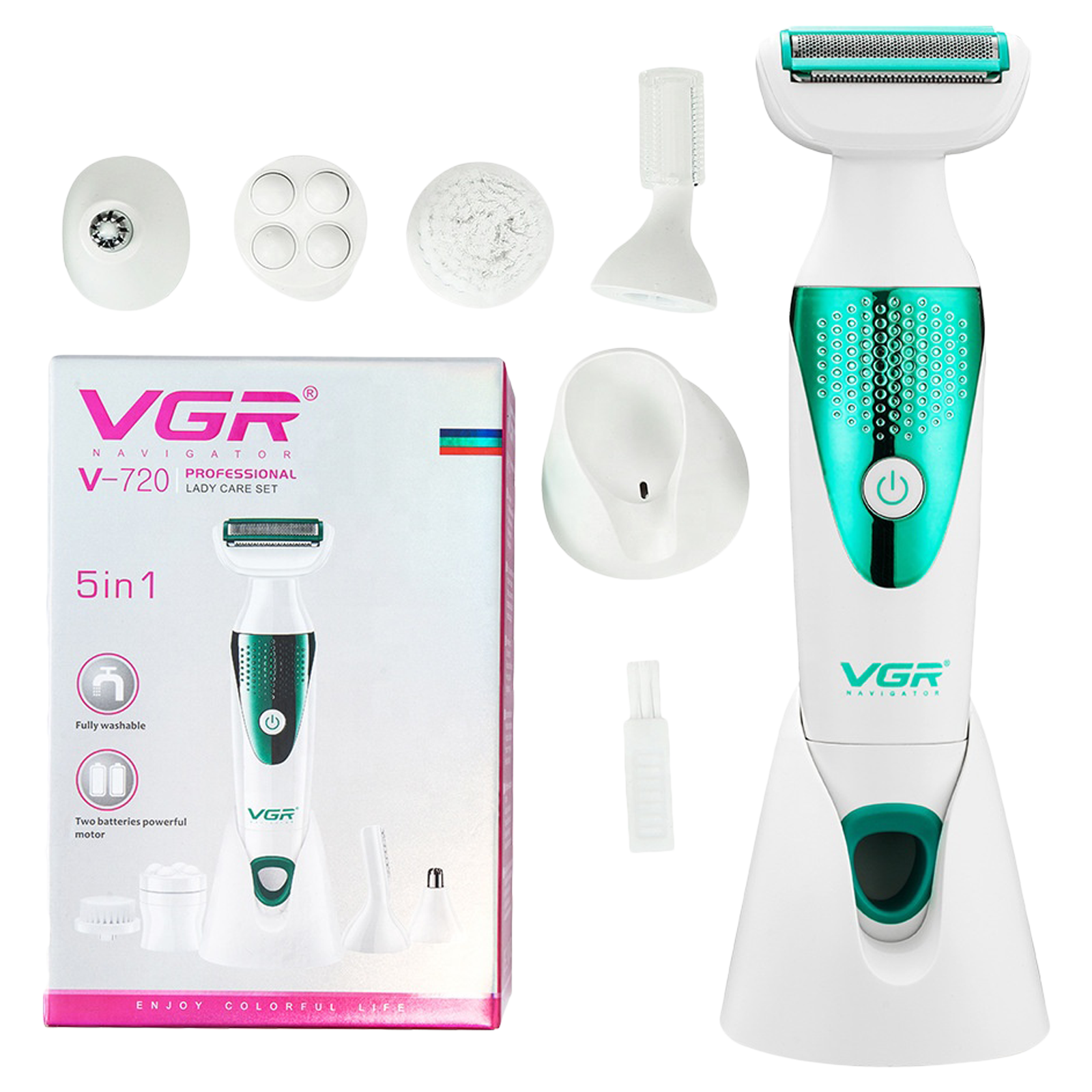 VGR V-720 5-in-1 Rechargeable Cordless Grooming Kit for Face, Legs, Underarms, Intimate Areas, Ear, Nose & Eyebrow for Women (Waterproof Head, Green)
VGR V-720 5-in-1 Rechargeable Cordless Grooming Kit for Face, Legs, Underarms, Intimate Areas, Ear, Nose & Eyebrow for Women (Waterproof Head, Green)