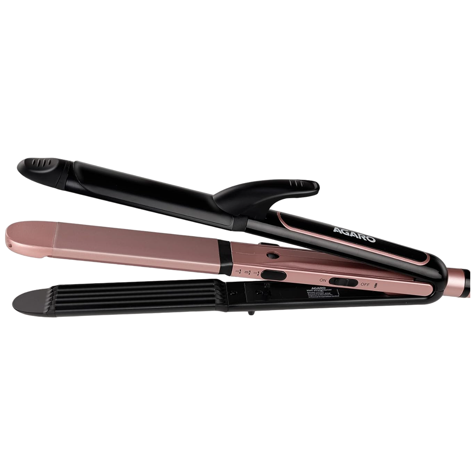 AGARO HS1119 3-in-1 Hair Styler with Keratin Infused Ceramic Coated Plates (Black and Rose Gold)
AGARO HS1119 3-in-1 Hair Styler with Keratin Infused Ceramic Coated Plates (Black and Rose Gold)