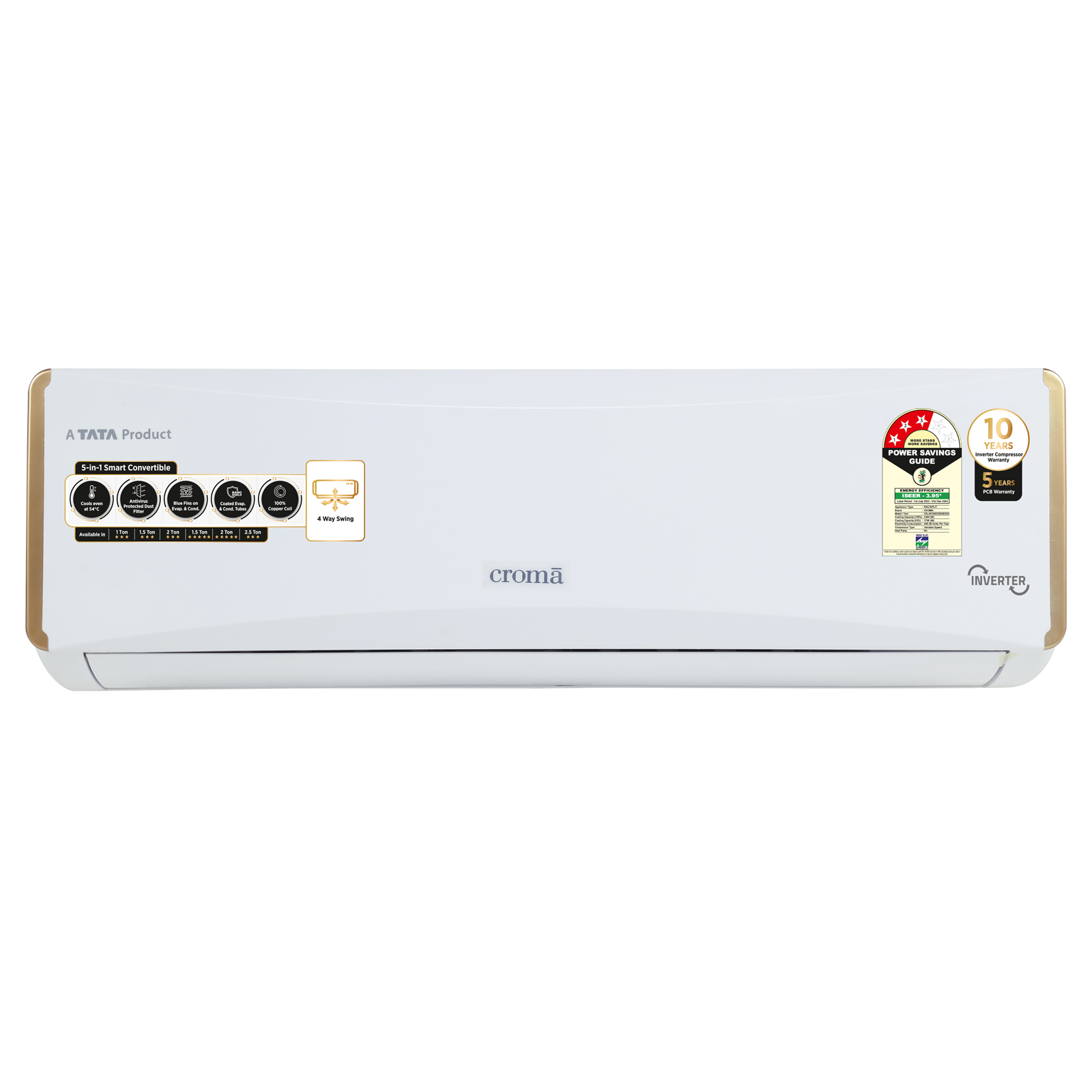 Croma 5 in 1 Convertible 1 Ton 3 Star Inverter Split AC with Dust Filter (Copper Condenser, CRLA012IND255956), White
Croma 5 in 1 Convertible 1 Ton 3 Star Inverter Split AC with Dust Filter (Copper Condenser, CRLA012IND255956), White