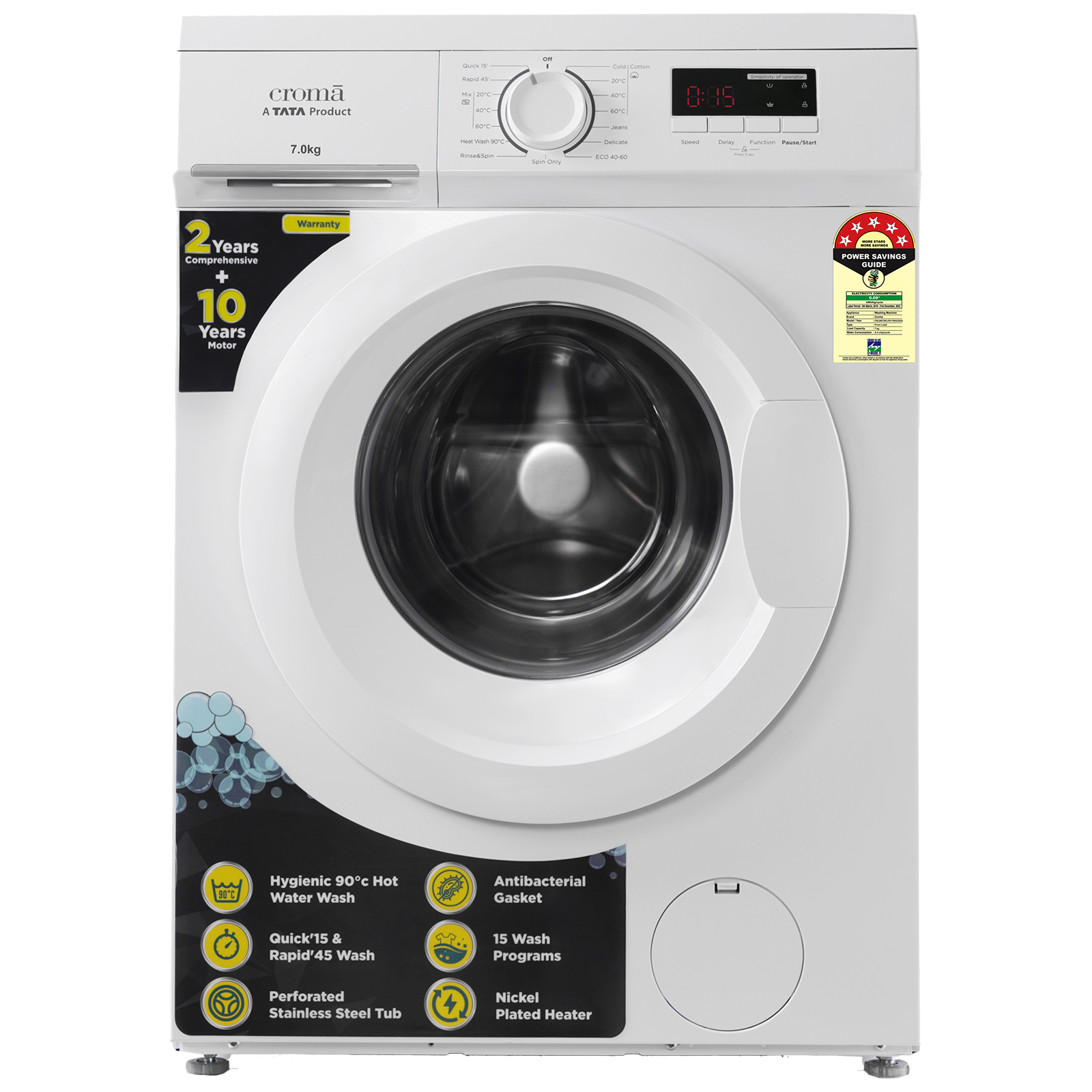Croma 7 kg 5 Star Fully Automatic Front Load Washing Machine (CRLW070FLF017902, In-Built Heater, White)
Croma 7 kg 5 Star Fully Automatic Front Load Washing Machine (CRLW070FLF017902, In-Built Heater, White)