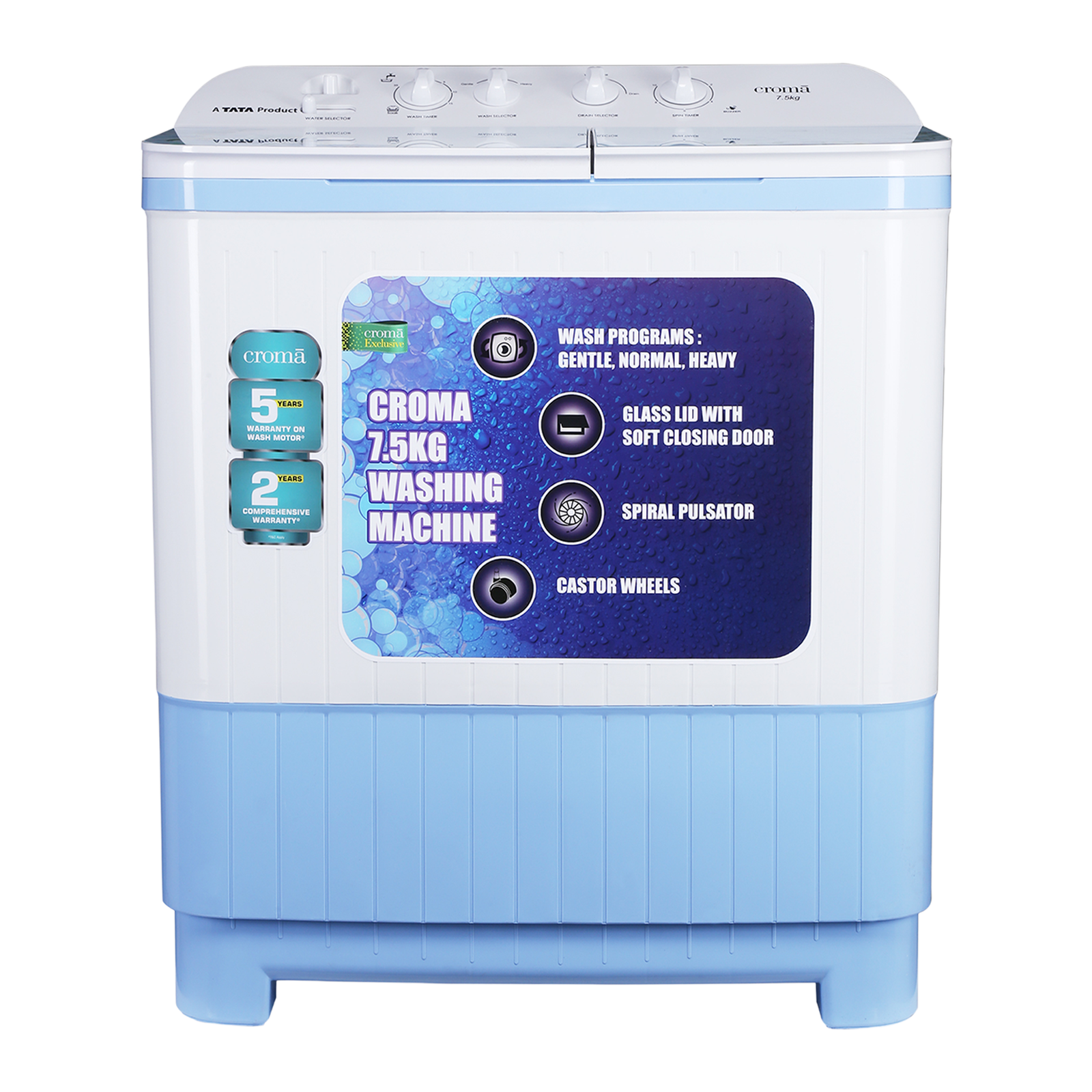 Croma 7.5 kg Semi Automatic Washing Machine with Auto Unbalancing Detection (CRAW2223, White)
Croma 7.5 kg Semi Automatic Washing Machine with Auto Unbalancing Detection (CRAW2223, White)