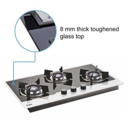 Glen 3 Burner Toughened Glass Built-in Gas Hob (Double Ring Forged Brass Burner, 1073 HT BW DB, Black) Glen 3 Burner Toughened Glass Built-in Gas Hob (Double Ring Forged Brass Burner, 1073 HT BW DB, Black)_5