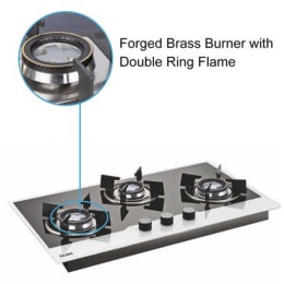 Glen 3 Burner Toughened Glass Built-in Gas Hob (Double Ring Forged Brass Burner, 1073 HT BW DB, Black) Glen 3 Burner Toughened Glass Built-in Gas Hob (Double Ring Forged Brass Burner, 1073 HT BW DB, Black)_3