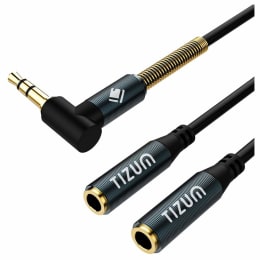 Tizum 25 cm 3.5mm Stereo Aux Cable with Spring (TM-AC-102-BLK, Black) Tizum 25 cm 3.5mm Stereo Aux Cable with Spring (TM-AC-102-BLK, Black)_1