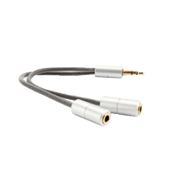 AHA 200cm 3.5mm to 3.5mm Aux Splitter (106334, Sliver) AHA 200cm 3.5mm to 3.5mm Aux Splitter (106334, Sliver)_1