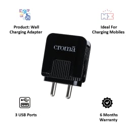 Croma 3 Port Wall Charging Adapter (CRCA2303, Black) Croma 3 Port Wall Charging Adapter (CRCA2303, Black)_8