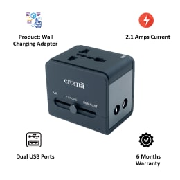 Croma 2.1 Amp Universal Dual USB Wall Charging Adapter (CREP0144, Black) Croma 2.1 Amp Universal Dual USB Wall Charging Adapter (CREP0144, Black)_5