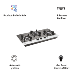 Glen 3 Burner Toughened Glass Built-in Gas Hob (Double Ring Forged Brass Burner, 1073 HT BW DB, Black) Glen 3 Burner Toughened Glass Built-in Gas Hob (Double Ring Forged Brass Burner, 1073 HT BW DB, Black)_6