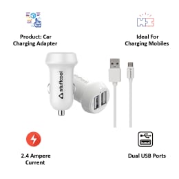 Stuffcool Drive It 2.4 Amp Dual USB Car Charging Adapter with Cable (CKATOMMI-WHT, White) Stuffcool Drive It 2.4 Amp Dual USB Car Charging Adapter with Cable (CKATOMMI-WHT, White)_5