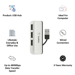 Belkin Ultra 4-Port Mini Travel Hub (F4U021bt, White) Belkin Ultra 4-Port Mini Travel Hub (F4U021bt, White)_5