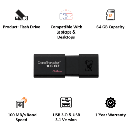 Kingston Data Traveler 64GB USB 3.0 Flash Drive (DT100G3/64GBIN, Black) Kingston Data Traveler 64GB USB 3.0 Flash Drive (DT100G3/64GBIN, Black)_4