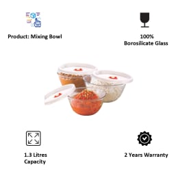 Borosil 1.3 litres Glass Mixing Bowl with Lid (Microwavable Serveware, IH22MB05213EC, Transparent) Borosil 1.3 litres Glass Mixing Bowl with Lid (Microwavable Serveware, IH22MB05213EC, Transparent) _4