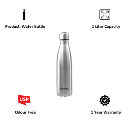 Borosil Hydra Bolt Water Bottle for Microwave, Refrigerator, Dishwasher (Single Wall, BSW1000SS21, Steel) Borosil Hydra Bolt Water Bottle for Microwave, Refrigerator, Dishwasher (Single Wall, BSW1000SS21, Steel)_4