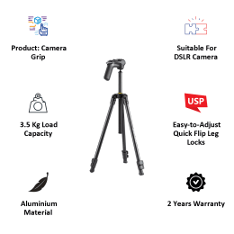 Vanguard Vesta Adjustable 156.21 cm Aluminum Grip Head Camera Tripod for All Cameras (Up to 3.5 Kg, Anti-slip Rubber Feet, 233AGH, Black) Vanguard Vesta Adjustable 156.21 cm Aluminum Grip Head Camera Tripod for All Cameras (Up to 3.5 Kg, Anti-slip Rubber Feet, 233AGH, Black)_8