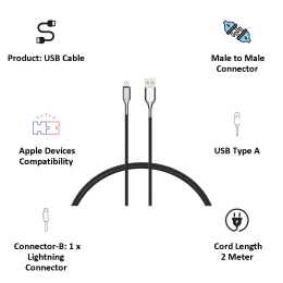 Cygnett 200 cm USB (Type-A) to Lightning Cable (CY2670PCCAL, Black) Cygnett 200 cm USB (Type-A) to Lightning Cable (CY2670PCCAL, Black)_4
