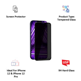 Hyphen Privacy Tempered Glass Screen Protector For iPhone 12 and iPhone 12 Pro (Oleophobic Coated, HTG-PXII616964, Black) Hyphen Privacy Tempered Glass Screen Protector For iPhone 12 and iPhone 12 Pro (Oleophobic Coated, HTG-PXII616964, Black)_3