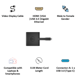 Dell DA200 4cm USB 3.0 (Type-C) to HDMI (Type-C)/USB 3.0 (Type-C)/VGA/Gigabit Ethernet Adapter (Plug-and-Play, 470-ABNL, Black) Dell DA200 4cm USB 3.0 (Type-C) to HDMI (Type-C)/USB 3.0 (Type-C)/VGA/Gigabit Ethernet Adapter (Plug-and-Play, 470-ABNL, Black)_5