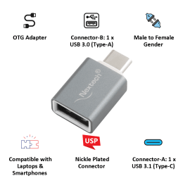 Nextech USB 3.1 (Type-C) to USB 3.0 (Type-A) OTG Adapter (Nickle Plated Connector, NA4C, Grey) Nextech USB 3.1 (Type-C) to USB 3.0 (Type-A) OTG Adapter (Nickle Plated Connector, NA4C, Grey)_5
