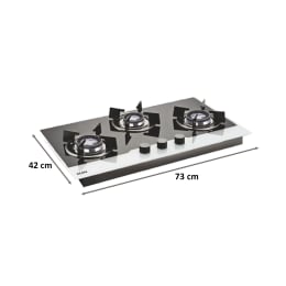 Glen 3 Burner Toughened Glass Built-in Gas Hob (Double Ring Forged Brass Burner, 1073 HT BW DB, Black) Glen 3 Burner Toughened Glass Built-in Gas Hob (Double Ring Forged Brass Burner, 1073 HT BW DB, Black)_2