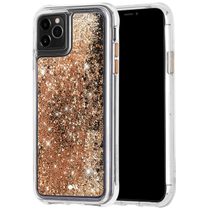 Case-Mate Waterfall Glitter Polycarbonate Back Cover for Apple iPhone 11 Pro Max (Wireless Charging Compatible, Gold)