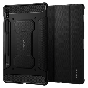 spigen Rugged Armor Pro TPU Flip Cover for SAMSUNG Galaxy Tab S8, Tab S7 5G, Tab S7 (Support S Pen Holder, Black)