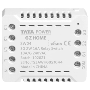 TATA POWER EZ HOME 16 Amps Relay Switch (3 Gang 2-Way, Google and Alexa Voice Assisted, SW04, White)