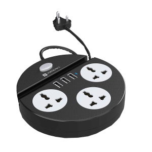 PORTRONICS Power Plate 5 3-Sockets Extension Board (1.5 Meters, 3 USB Charging Slots, POR 1565, Black)