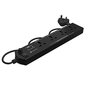 PORTRONICS POR 1291 6 Amps 4 Sockets Surge Protector (1.5 Meters, 2.4A USB Port, Power Plate 4, Black)