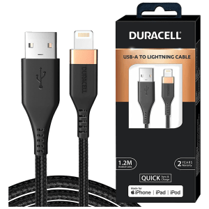 DURACELL Type C to Lightning Connector 3.96 Feet (1.2 M) Cable (Tangle-free Design, Black)