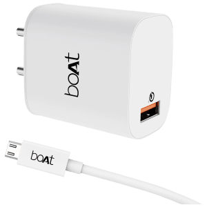 boAt WCD 18W Type A Fast Charger (Type A to Micro USB Cable, Smart IC Protection, White)