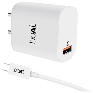 boAt WCD 18W Type A Fast Charger (Type A to Type C Cable, Smart IC Protection, White)