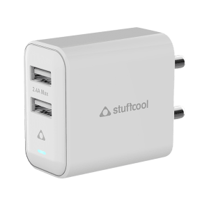 Stuffcool Flow 12W Type A 2-Port Charger (Adapter Only, Over Temperature Protection, White)