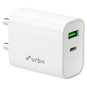 urbn 20W Type A & Type C 2-Port Fast Charger (Adapter Only, 4 Level of Protection, White)