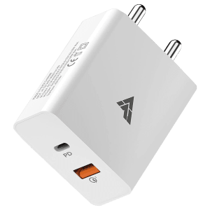 Vaku 20W Type A & Type C 2-Port Fast Charger (Adapter Only, Multiple Safety Chips, White)