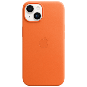 Apple Soft Leather Back Cover for Apple iPhone 14 (MagSafe Charging Support, Orange)