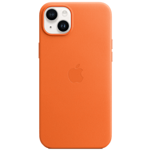 Apple Soft Leather Back Cover for Apple iPhone 14 Plus (MagSafe Charging Support, Orange)