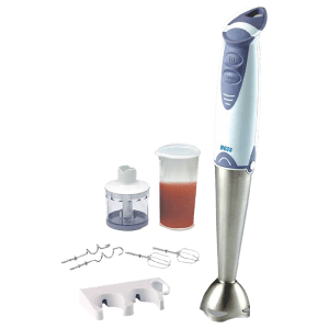 BOSS Quickmix 450 Watt 2 Speed Hand Blender with 4 Attachments (Detachable Metal Foot, White)