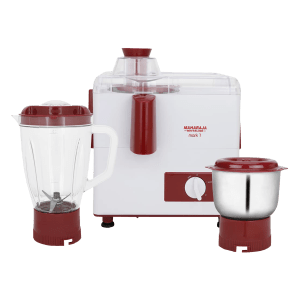 MAHARAJA WHITELINE Mark 1 450 Watt 2 Jars Juicer Mixer Grinder (Multi-Functional Blade System, White/Red)