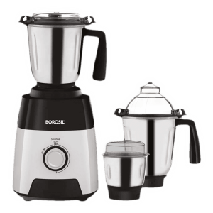 BOROSIL Silverline 750 Watt 3 Jars Mixer Grinder (20000 RPM, Anti-Skid Rubber Feet, Black/Silver)