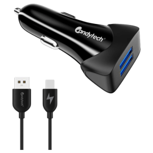 Candytech 3 Amp 2 USB Ports Car Charging Adapter (Fast Charging Capability, CC-15, Black)