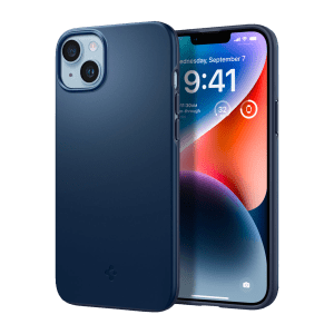 spigen Thin Fit TPU & Polycarbonate Back Case for Apple iPhone 14 Plus (Wireless Charging Compatible, Navy Blue)